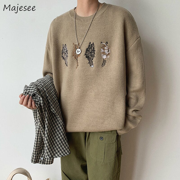 Pullovers Men Print O neck Long Sleeve Knitted Baggy Elasticity