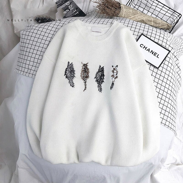 Pullovers Men Print O neck Long Sleeve Knitted Baggy Elasticity