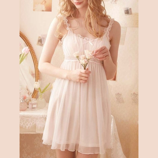 QWEEK Lace Mesh Kawaii Sleepwear Princess Nightdress Women Sexy