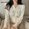 REALEFT Autumn Winter Embroidery Women's Knitted Cardigans 2021 New