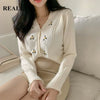 REALEFT Autumn Winter Embroidery Women's Knitted Cardigans 2021 New