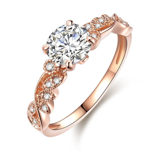 ROMAD Dainty Round Fire Opal Rings for Women Rose Gold CZ Engagement