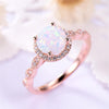 ROMAD Dainty Round Fire Opal Rings for Women Rose Gold CZ Engagement