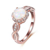 ROMAD Dainty Round Fire Opal Rings for Women Rose Gold CZ Engagement