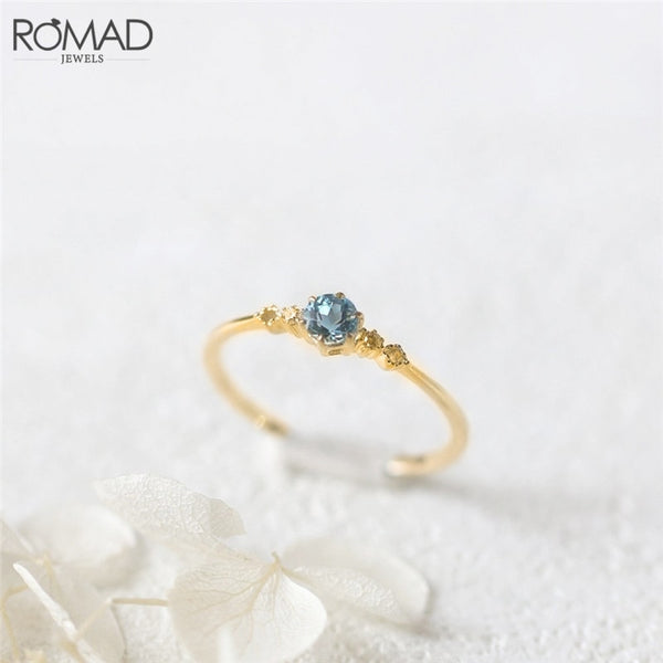 ROMAD Delicate Blue CZ Crystal Engagement Rings for Women Bridal Rings