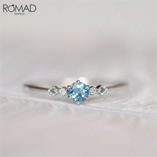 ROMAD Delicate Blue CZ Crystal Engagement Rings for Women Bridal Rings