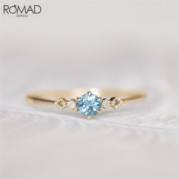 ROMAD Delicate Blue CZ Crystal Engagement Rings for Women Bridal Rings