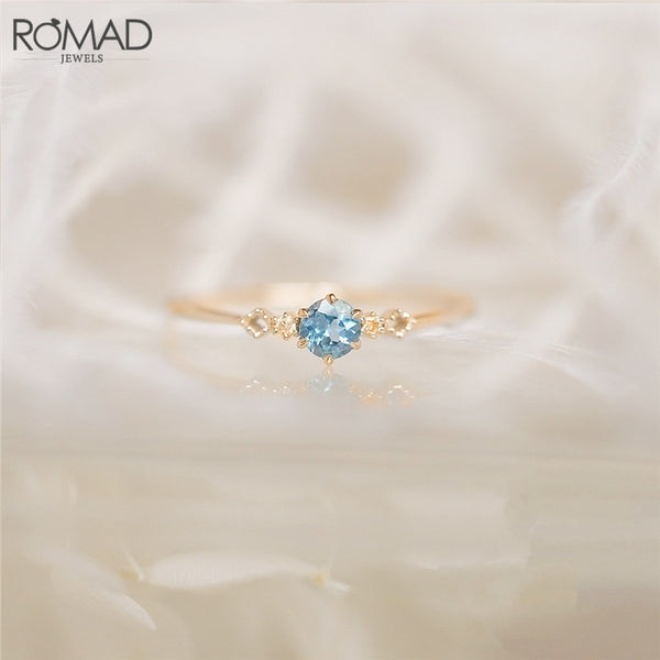 ROMAD Delicate Blue CZ Crystal Engagement Rings for Women Bridal Rings