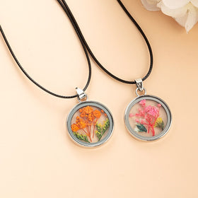Real Natural Dried Flower Necklace Round Glass Pendant Necklace