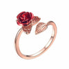 Red Rose Flower Leaves Opening Ring For Women Rhinestone Flowers