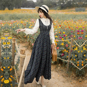 Renaissance Retro Elegant Long Dress Autumn Two Fake Dress Middle Ages