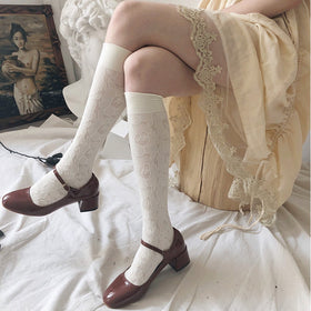 Embroidery Floral Stocking Knee High Socks