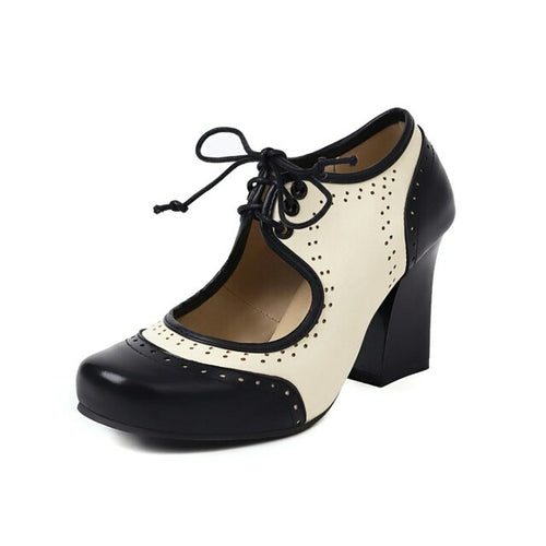 Retro Women Pumps Mary Jane Shoes Lace Up High