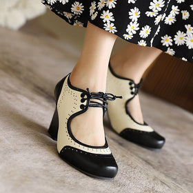 Retro Women Pumps Mary Jane Shoes Lace Up High