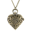 Romantic Heart Shape Quartz Pocket Watch Bronze/Silver/Black Necklace