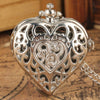 Romantic Heart Shape Quartz Pocket Watch Bronze/Silver/Black Necklace