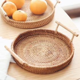 Round Fruit Storage Tray Nordic Plate for Kitchen Handmade Woven