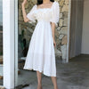 Ruffles Long Dress Women White Puff Sleeve Square Collar Beach Party