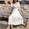 Ruffles Long Dress Women White Puff Sleeve Square Collar Beach Party