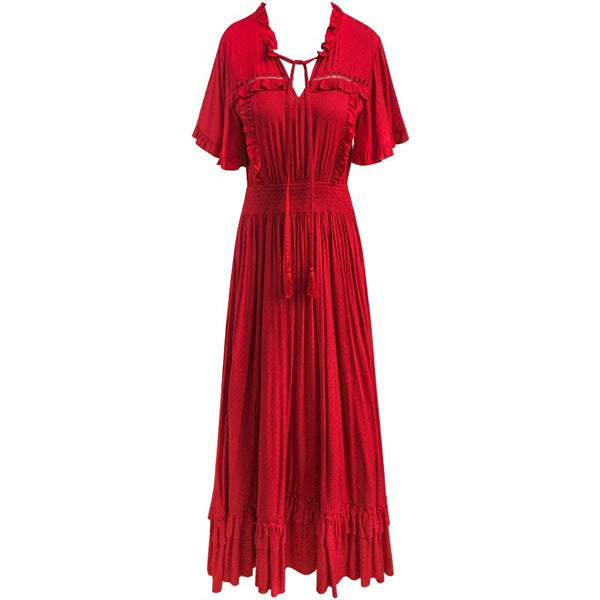 Pure Red Wine Cotton Dress