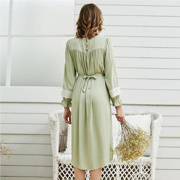 SXTHAENOO Royal Spring Cotton Vintage Women's Long Nightgowns Half