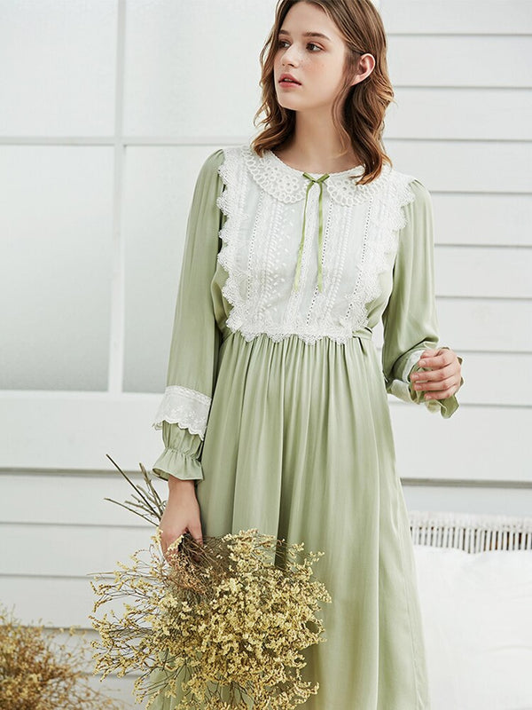 SXTHAENOO Royal Spring Cotton Vintage Women's Long Nightgowns Half