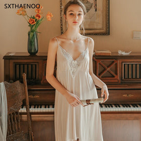 SXTHAENOO Summer Solid Nightgowns Sleepshirts Lace Dress Nightdress