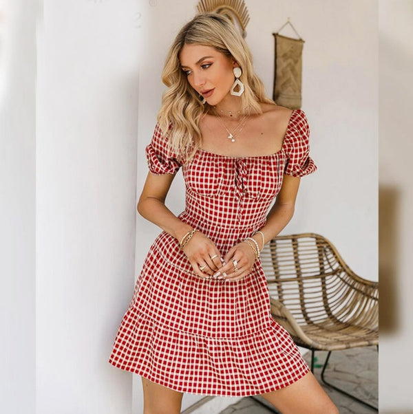 Vintage Plaid French Summer Dress