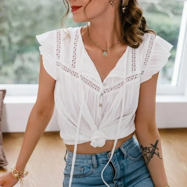 Cotton White Short Sleeved Blouse