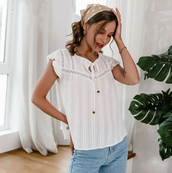 Cotton White Short Sleeved Blouse