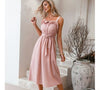 Simplee Light Pink Spaghetti Strap Mid Women Dress Casual Ruffled High