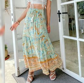 Ruffled Tassel Floral Long Skirt