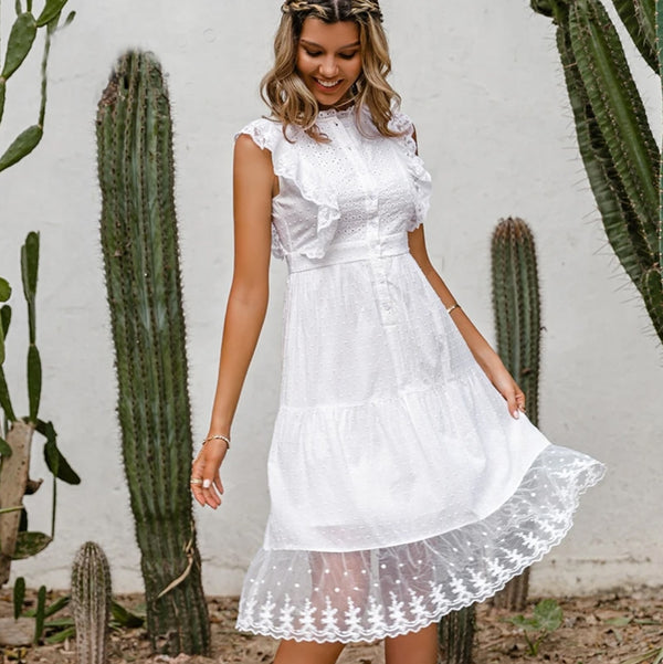 Ruffle Lace White Dress