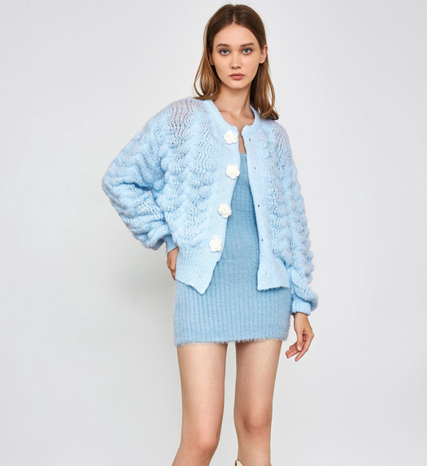 Cute Blue Cottagecore Sweater Cardigan