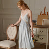 Sexy Romantic V neck Blue Lace Nightgowns Women's Sleeveless Sleepwear