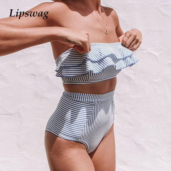 Sexy Ruffles High Waist Bikini Swimwear Women Strapless Wrap bikini