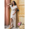 Sexy plunging neckline tassels backless pure white lady cotton dress