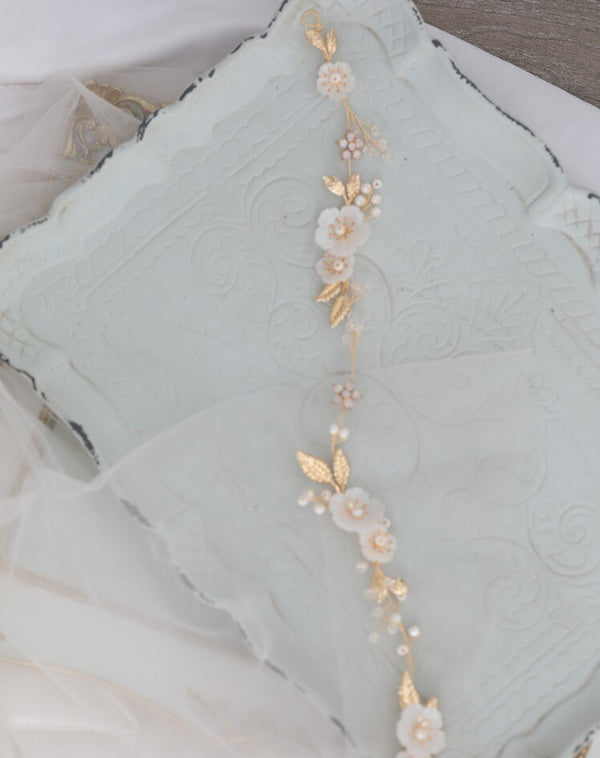 Simple Gold Leaf Bridal Headband Hair Vine Floral Wedding Soft Tiara