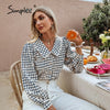 Simplee Autumn Office Lady Gingham Square Pattern Shirt Women Casual V