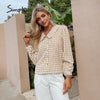 Simplee Autumn Office Lady Gingham Square Pattern Shirt Women Casual V