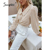 Simplee Autumn Office Lady Gingham Square Pattern Shirt Women Casual V