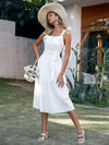 Simplee Cotton a line straps lace up summer dress women White ruffle