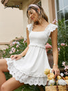 Simplee Cotton smock sleeveless women summer dress white Holiday