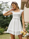 Simplee Cotton smock sleeveless women summer dress white Holiday