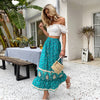 Simplee Holiday peacock blue floral print a line long skirt summer