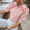 Simplee Holiday plaid cotton blouse shirt summer  Girlish doll collar