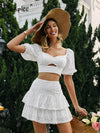 Holiday Puff Short Sleeve Square Collar Top & Skirt