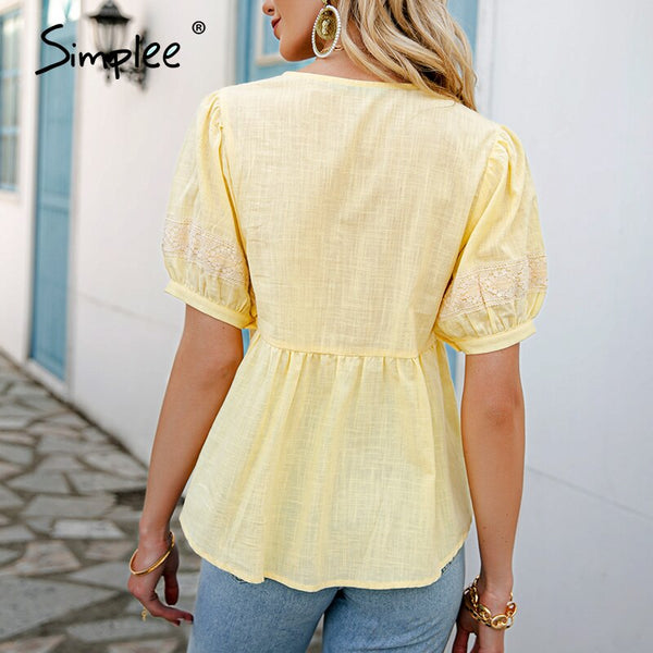 Cotton Embroidered Ruffle Blouse