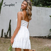 Simplee V neck suspender white dress for women casual Solid high waist