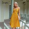 Simplee Yellow Polka Dot Print Spaghetti Strap Dress Sexy V neck